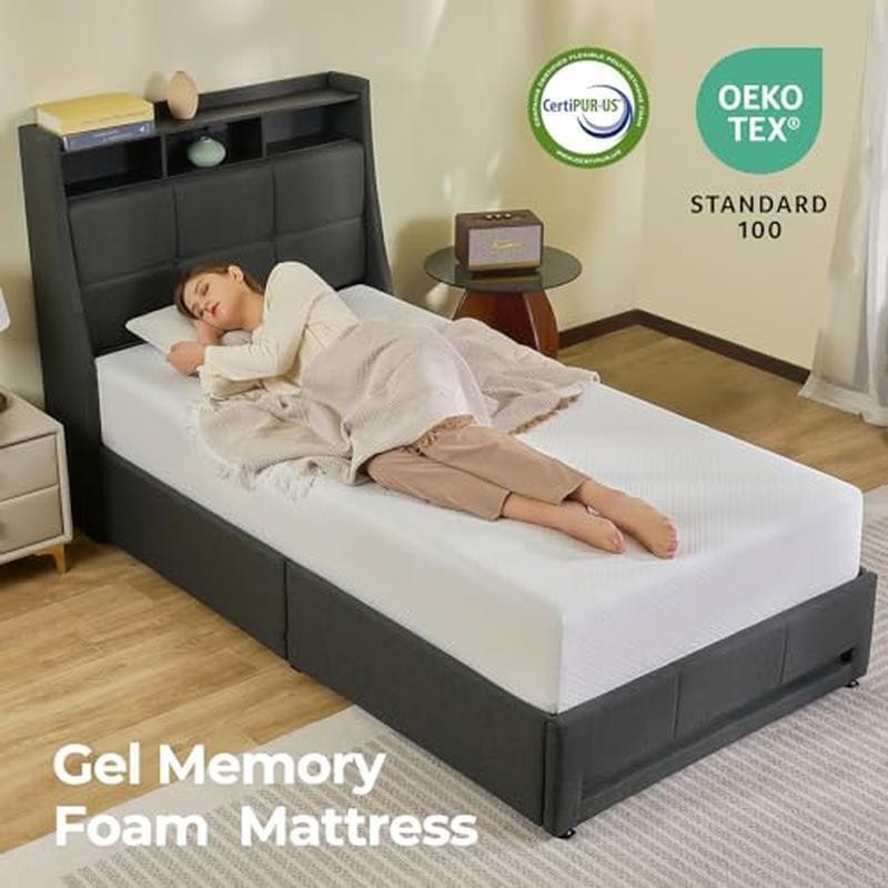 Twin Size Mattress 6″Gel Memory Foam Mattress in a Box Fiberglass Free Mattress