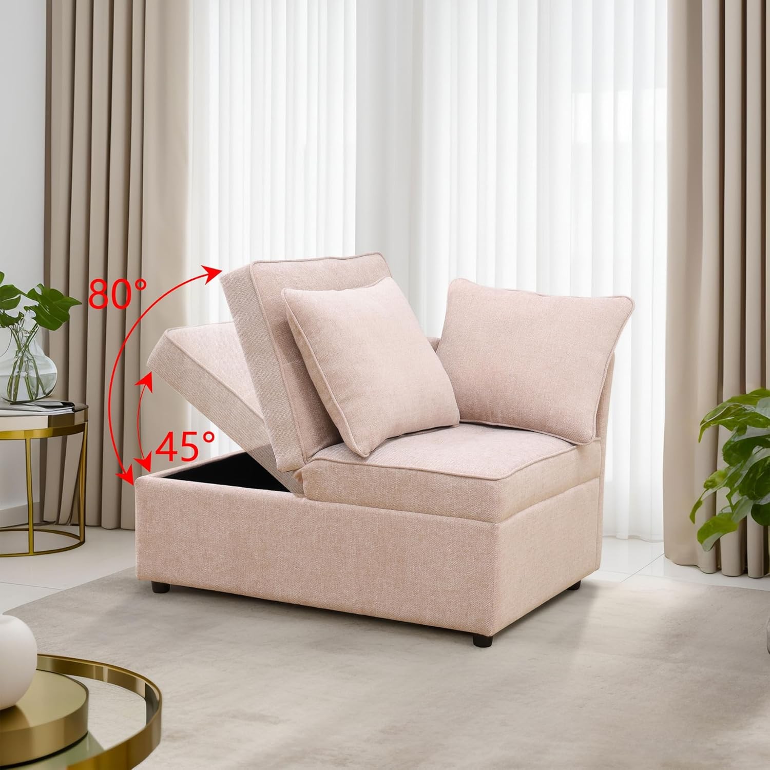 Convertible Ottoman Sofa with Stora, Modern Sacloth Futon Couch with 2