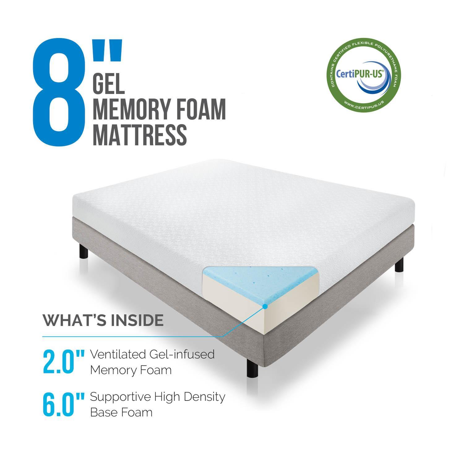 LUCID 6, 8, 10, and 12 Inch Gel Memory Foam Mattress – Twin Full Queen and King