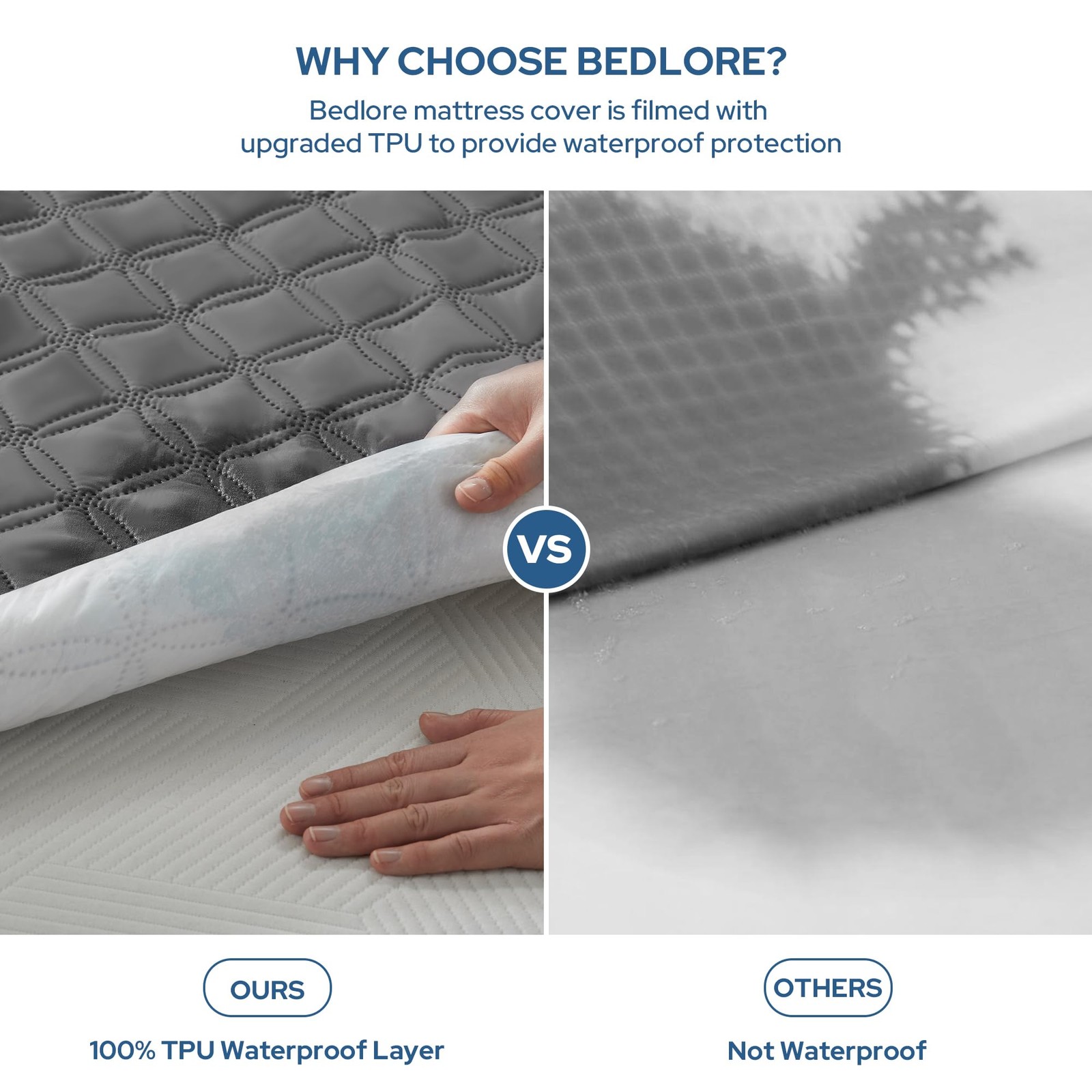 BEDLORE Waterproof Mattress Protector, Noiseless Queen Size Queen, Gray