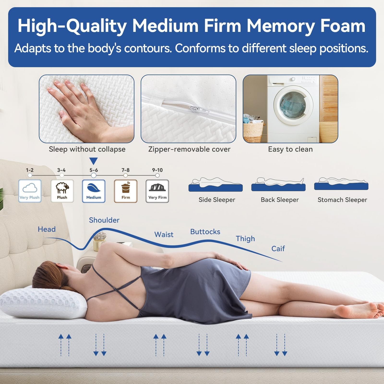 Short Queen RV Mattresses 10 Inch Memory Foam Mattress with Tencel Cover, Pre…