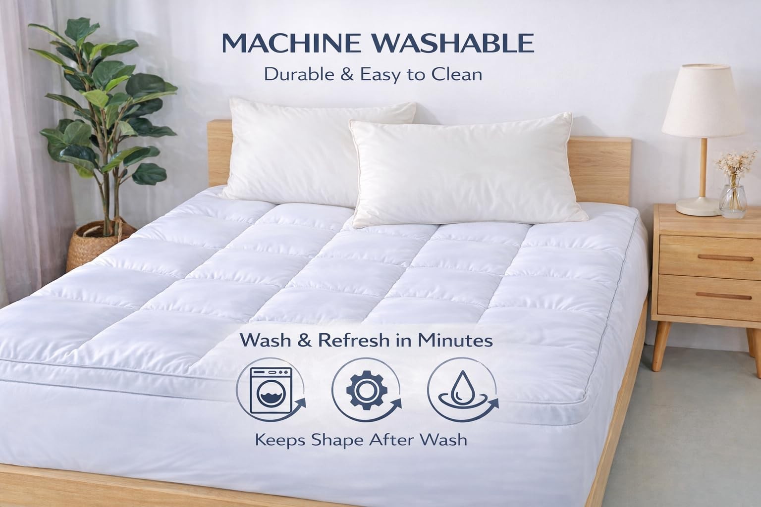 Mattress Pad Cover Queen, Quilted Pillow Top Mattress Protector, Soft Microfi…