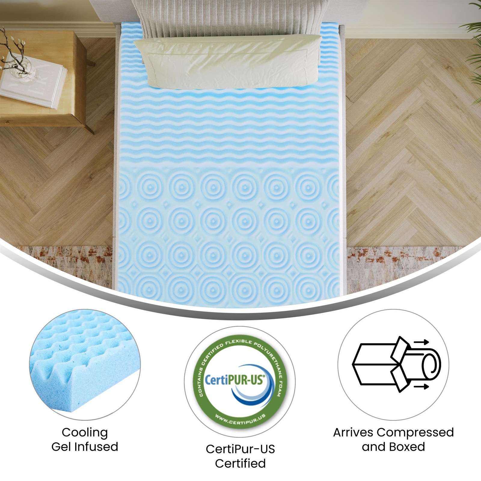 2 Inch Cooling Gel Infused 5-Zone Memory Foam Mattress Topper – Twin XL