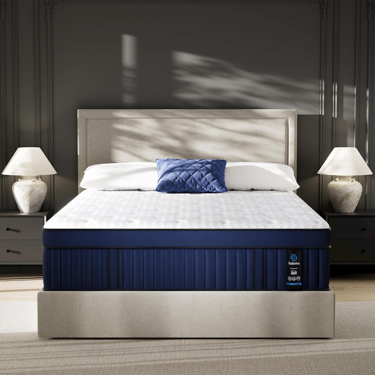 14″ King Mattress, Euro Top Gel Memory Foam, 7-Zone Coils, Medium Firm