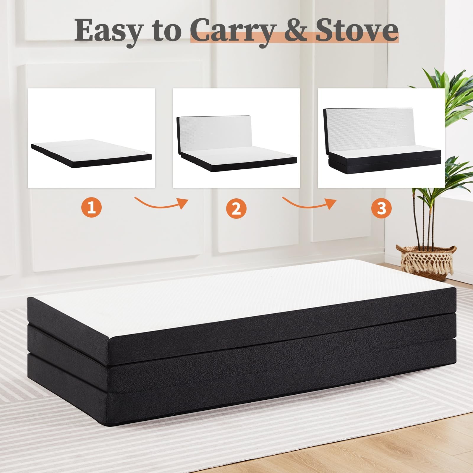 Folding Mattress Queen 3-Inch Tri-Fold Mattress with Washable Cover Floor Bed