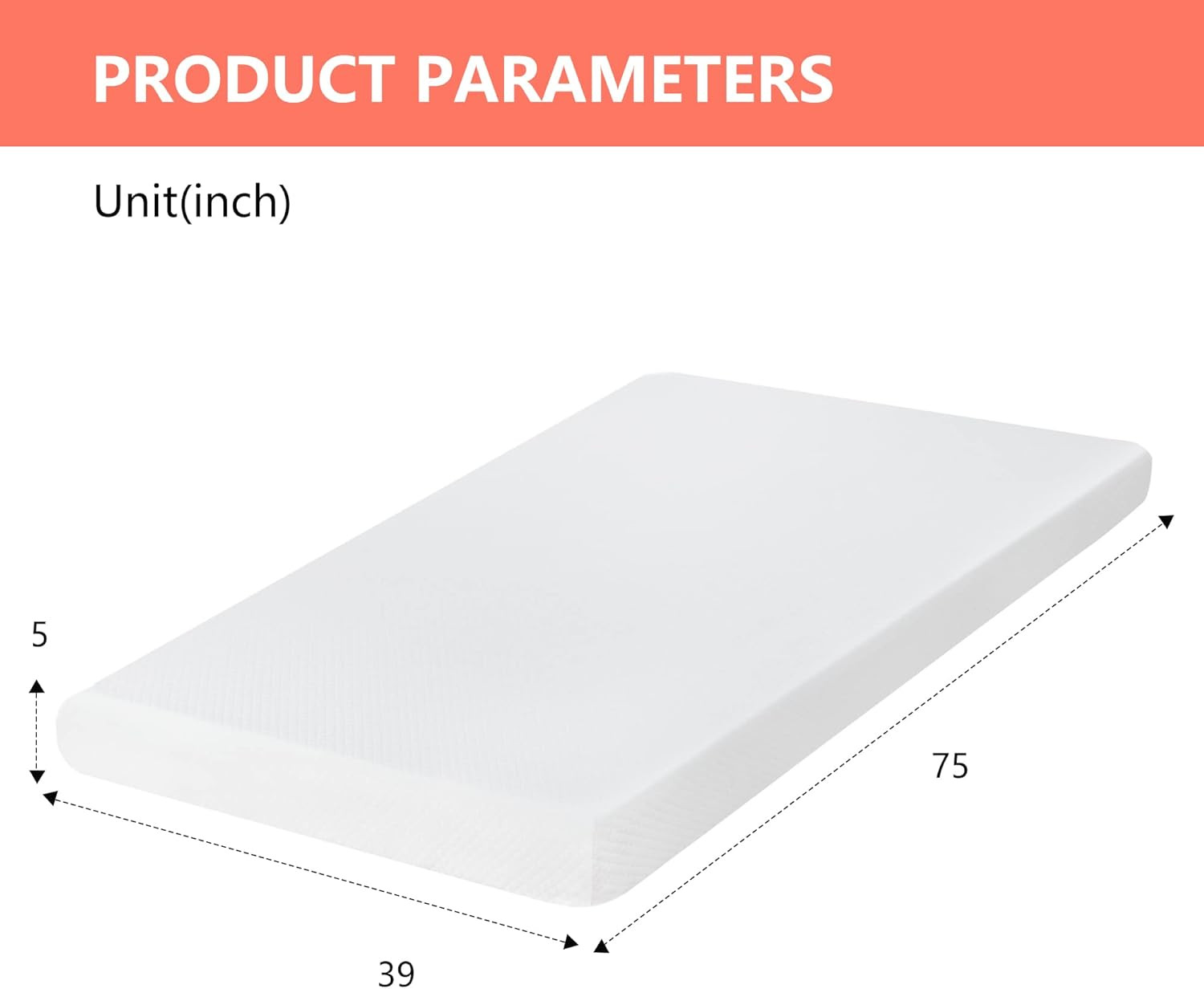 | 5 Inch Twin Mattress | Medium Firm | Gel Memory Foam Mattress | White | Bed in