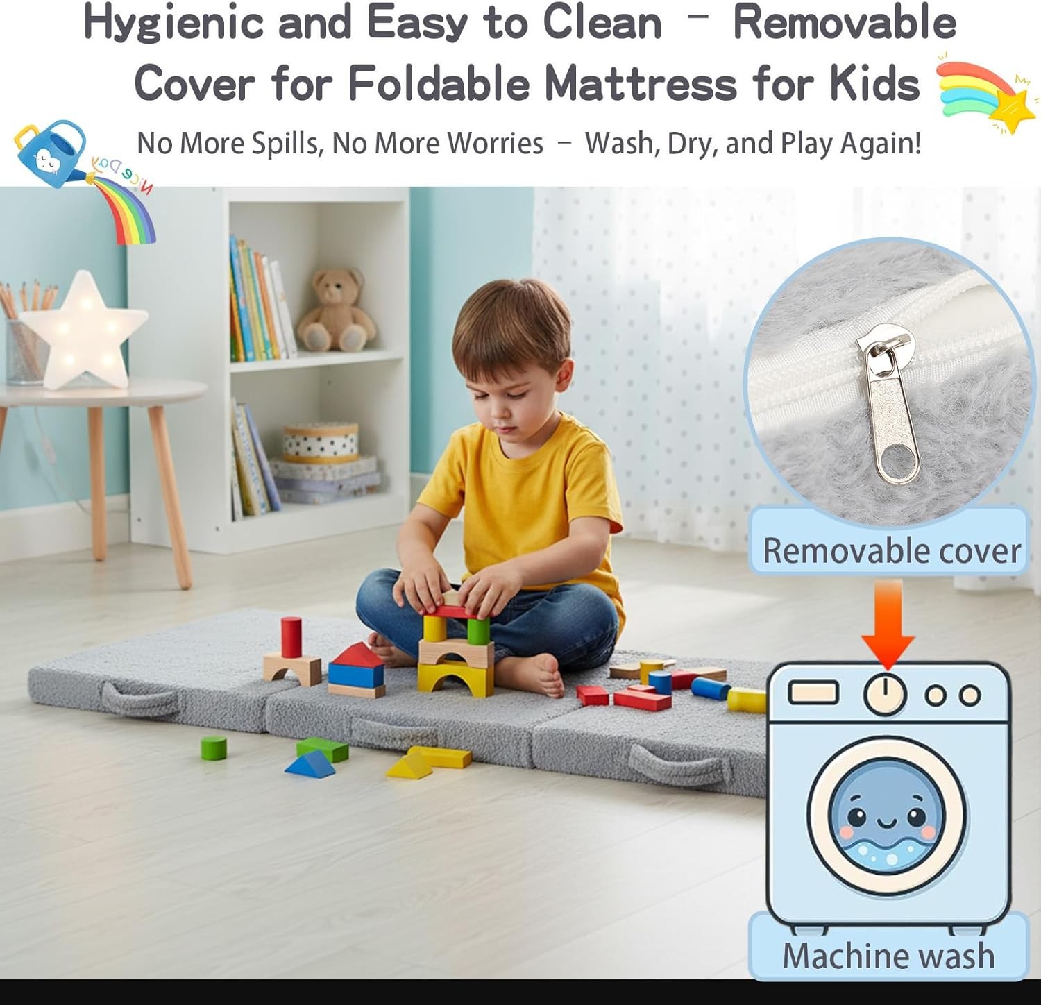 Foldable Floor Mattress for Kids -Daycare Sleeping Futon or Floor Mat with St…