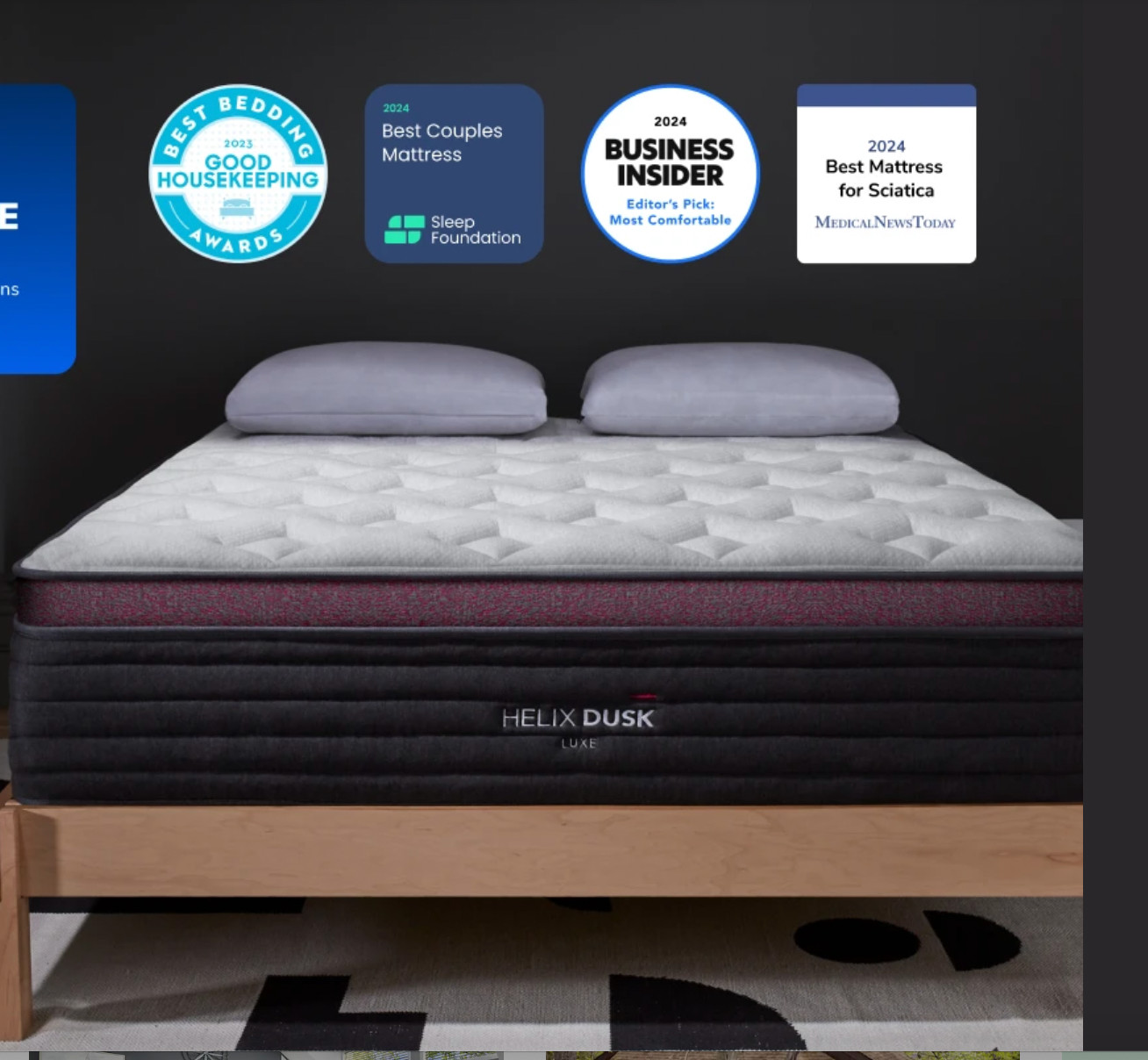 2024 Award-HELIX Premium Dusk Luxe Queen Mattress, Extra Support w/ Cooling Tech