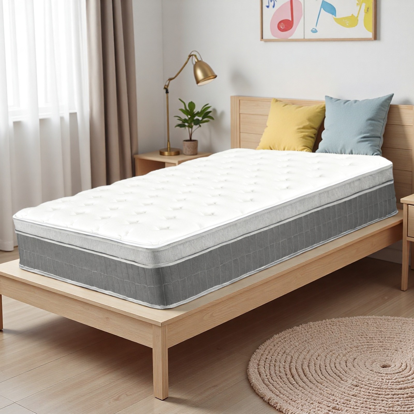Twin Hybrid Mattress 12″ – Memory Foam Medium Firm Breathable Gray Trim
