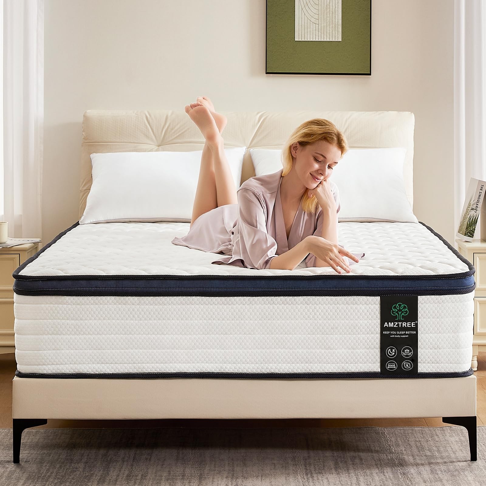 Queen Mattress 14 Inch Queen Size Mattresses – Memory Foam & Pocket Coils Spr…