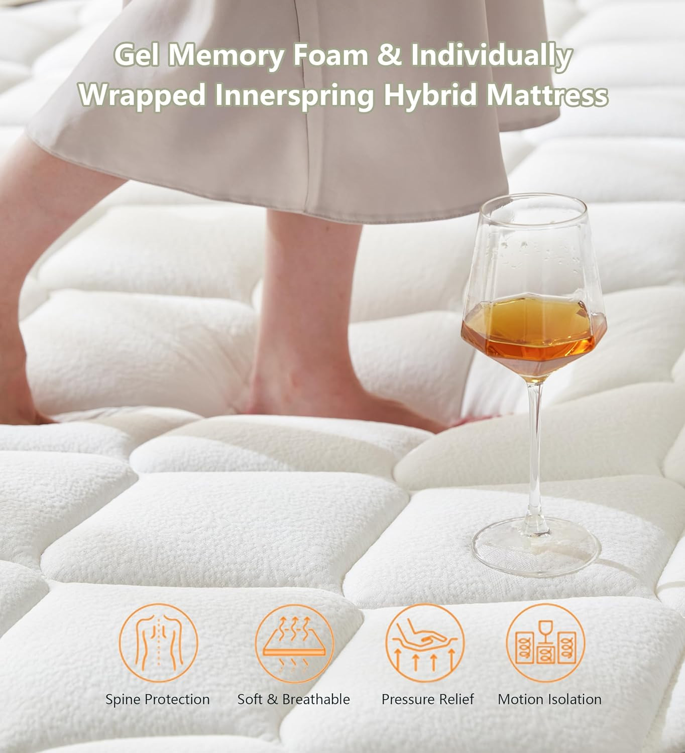 Full Mattress,10 Inch Hybrid White Mattresses,Gel Memory Foam Spring Mattress in