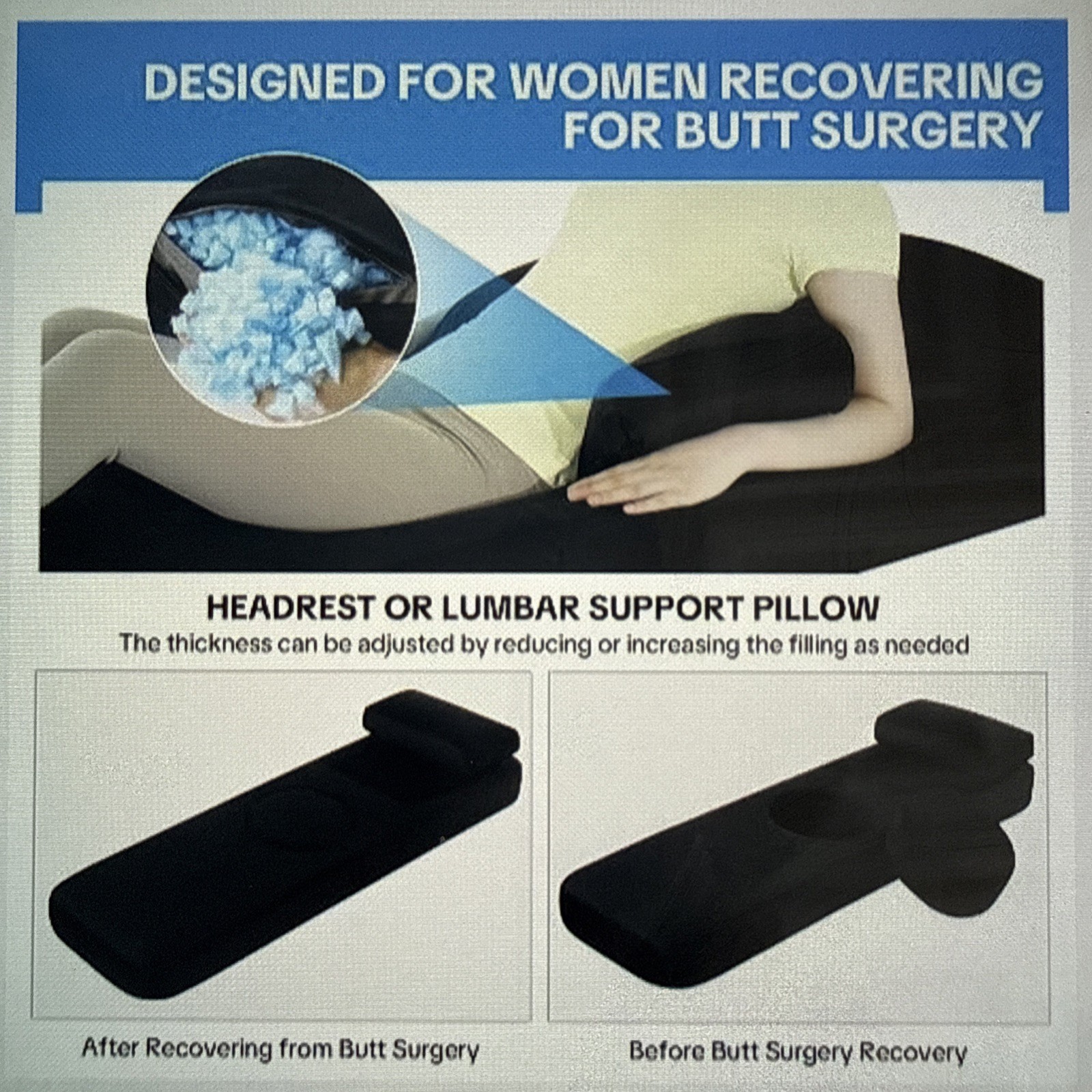 BBL Recovery Mattress with Hole – High Density Foam Pillow for Post-Surgery