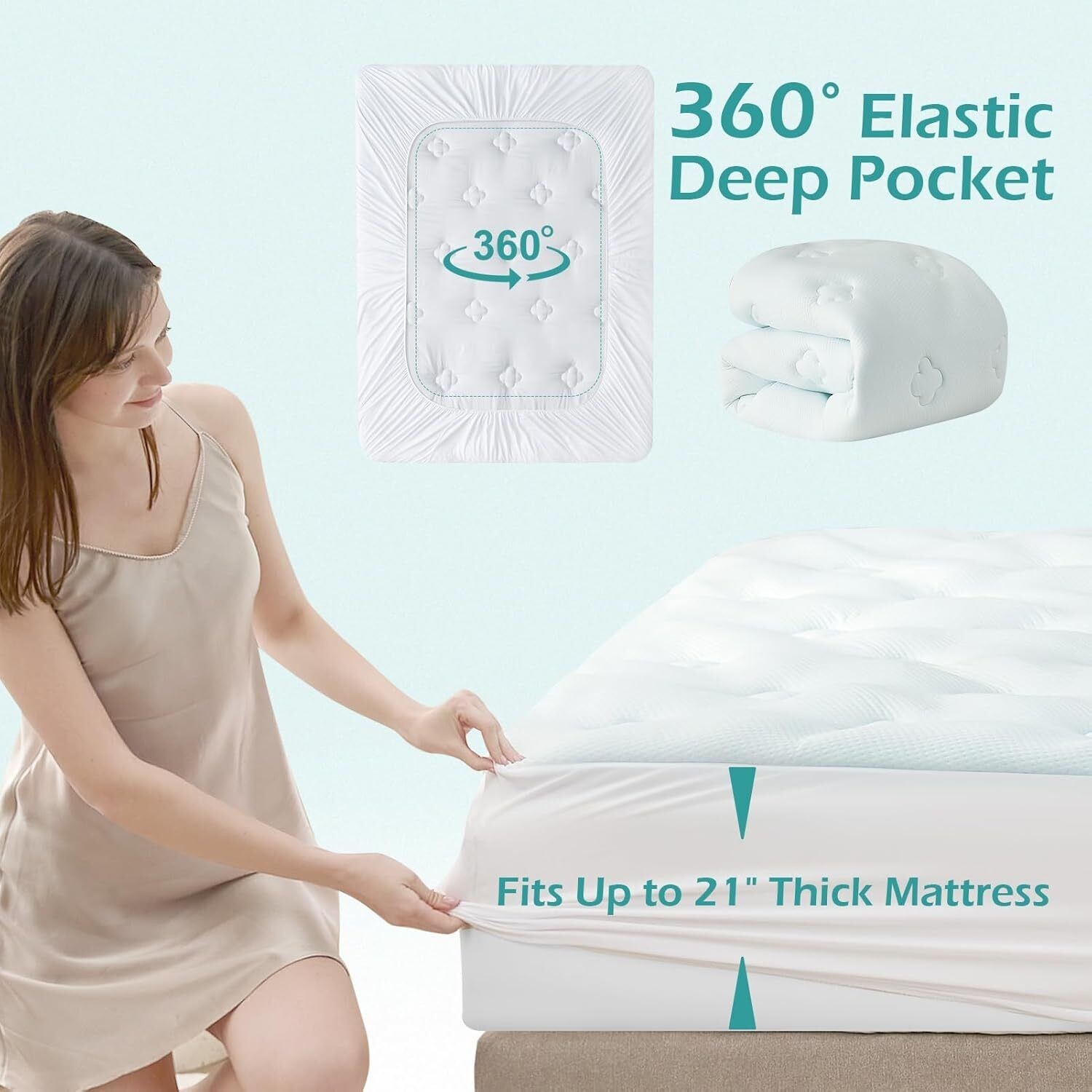 Memory Foam King Size Mattress Topper King Mattress Pad with Deep Pocket White