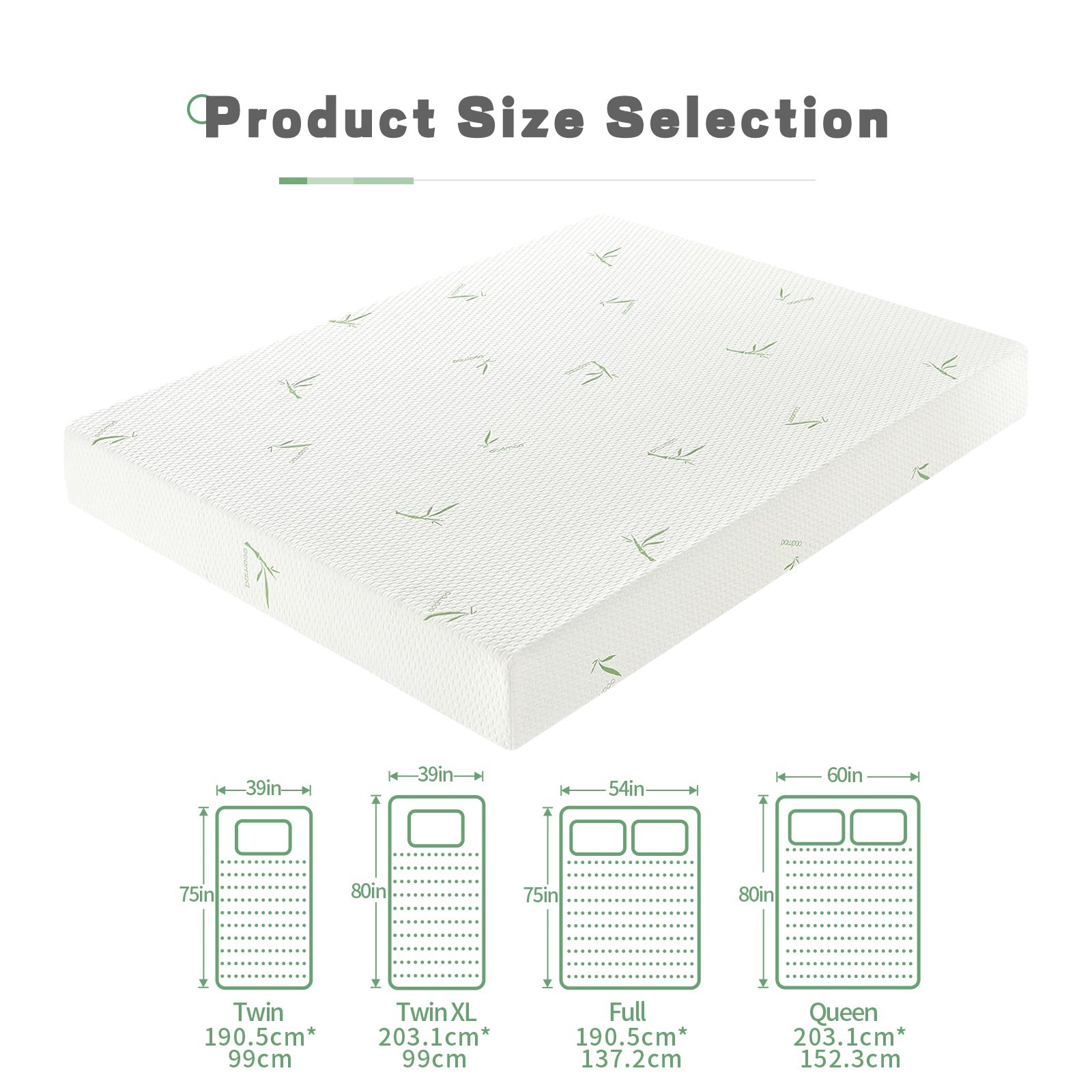 5″ 6″ 8″ Gel Memory Foam Mattress with Breathable Bamboo Fabric Removable Cover