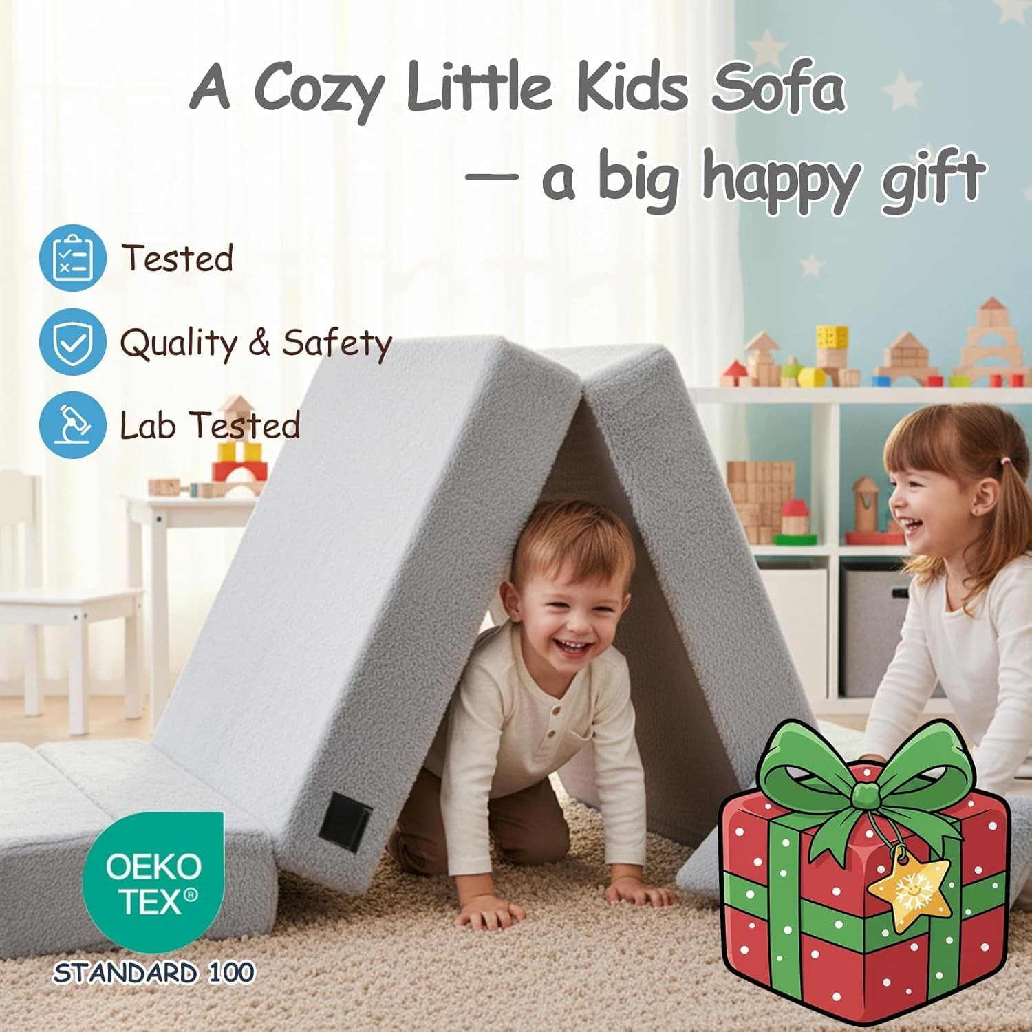 Kids Folding Mattress Kids Floor Couch Sofa with Storage Bag Grey