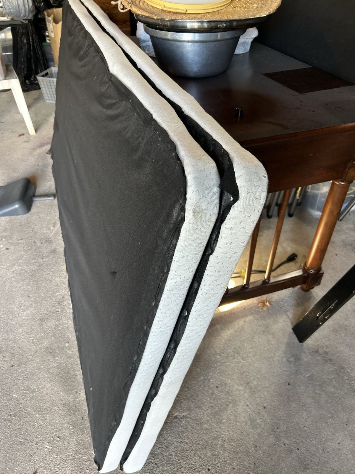 Twin Foldable Box Spring Mattress Pad Cushion, Firm Black Solid Fabric Cover