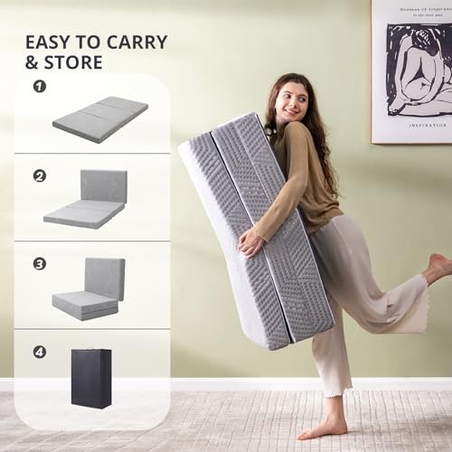 CH Charme House Folding Mattress, 4 Inch Tri Folding Memory Foam Single