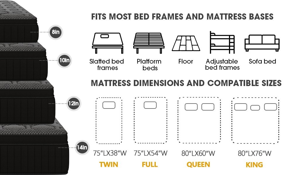 8″10″12″14 Twin Full Queen King Size Mattress in a Box Hybrid Spring Memory Foam