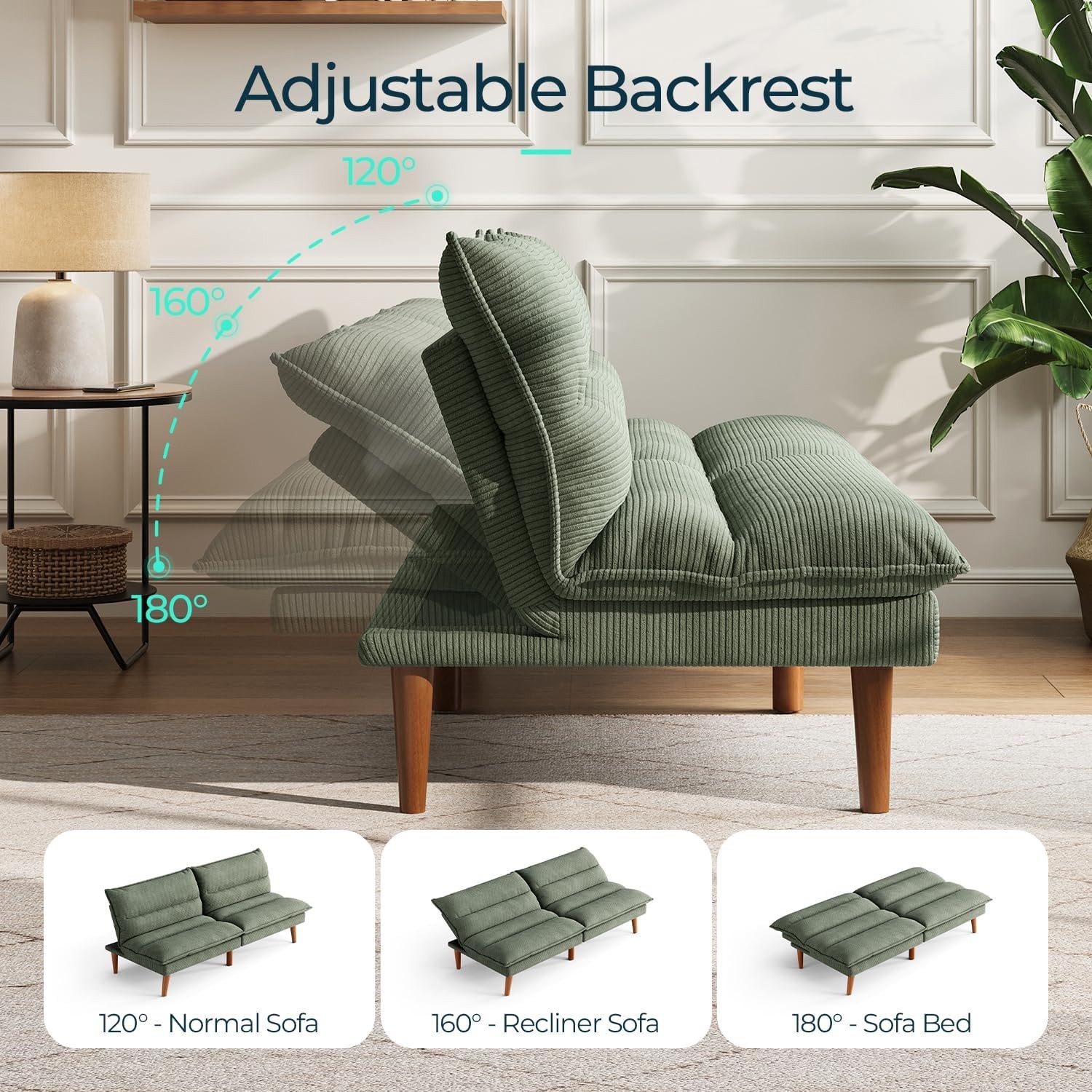 Futon Sofa Bed – Convertible Corduroy Futon Couch Bed with
