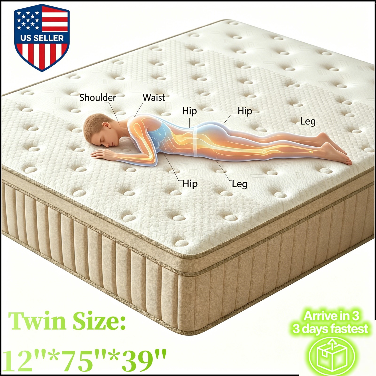12” Hybrid Mattress Gel Memory Foam Spring Twin Size Bed IN BOX 12”*75”*39”