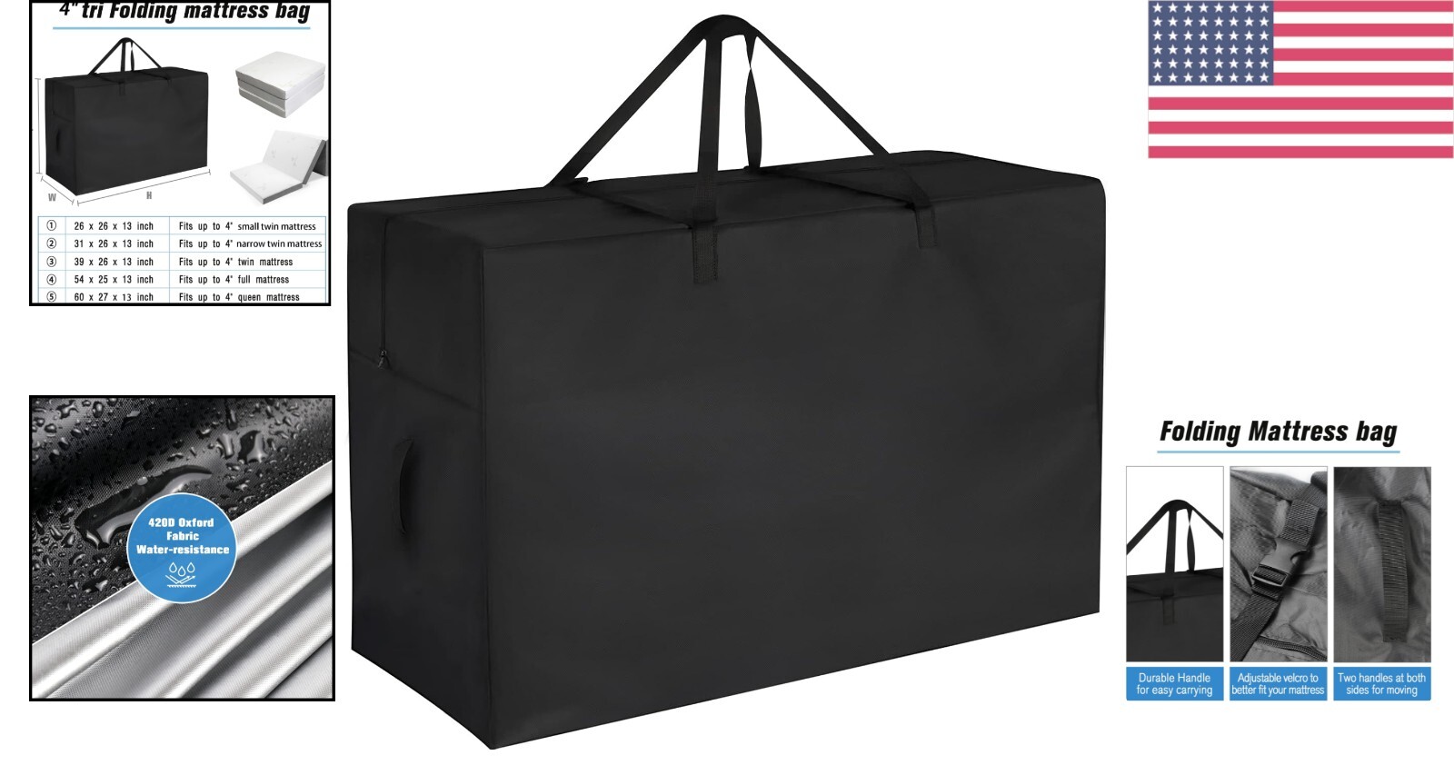 Durable and Lightweight Folding Mattress Storage Bag for All 4″ Full Mattresses
