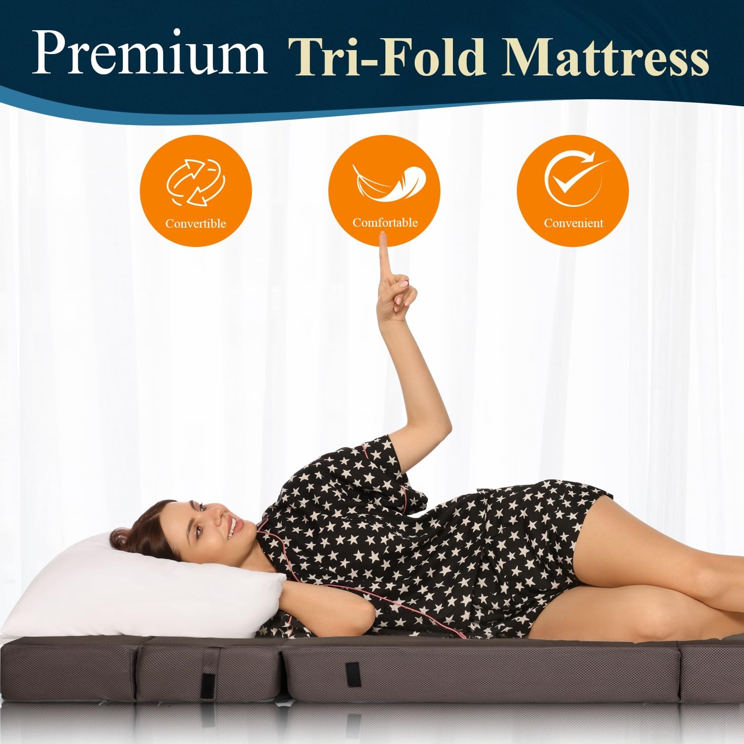 Premium Tri-Fold Mattress by | Folding Foam Mattress Sofa Bed with Washable C…