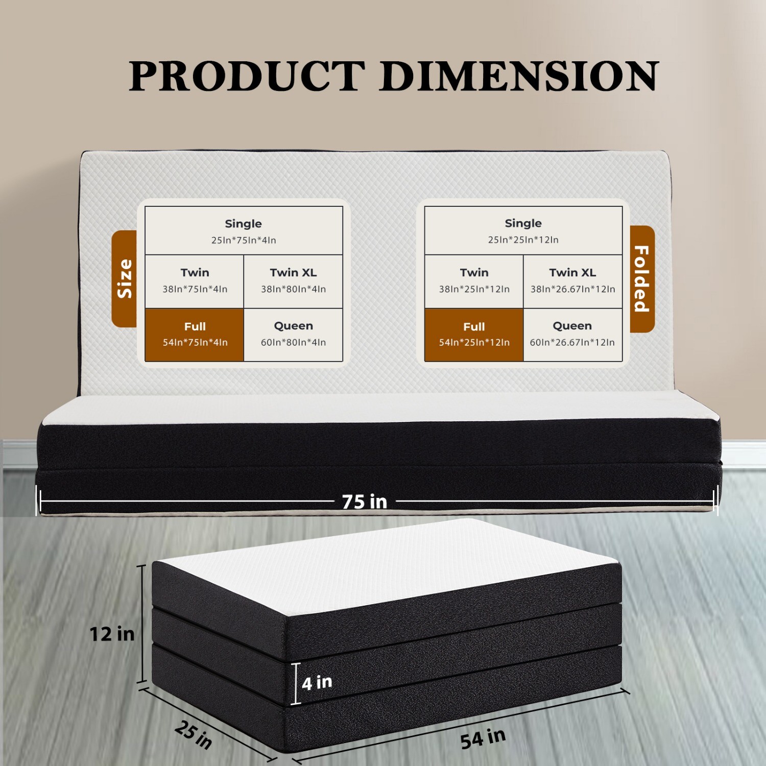 4″ Tri-fold Memory Foam Mattress w/ Washable Cover, Foldable&Portable Floor Bed