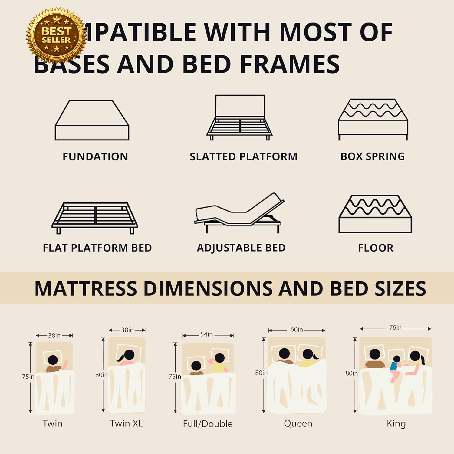 EGOHOME 14 Inch King Memory Foam Mattress Cooling Copper Gel Medium Firm 76×80