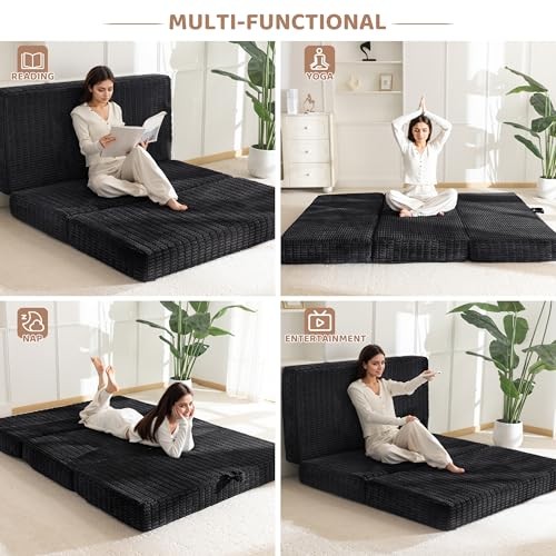 Memory Foam Tri-Folding Mattress, 6 Inch Gel Folding Mattress Tw” Black