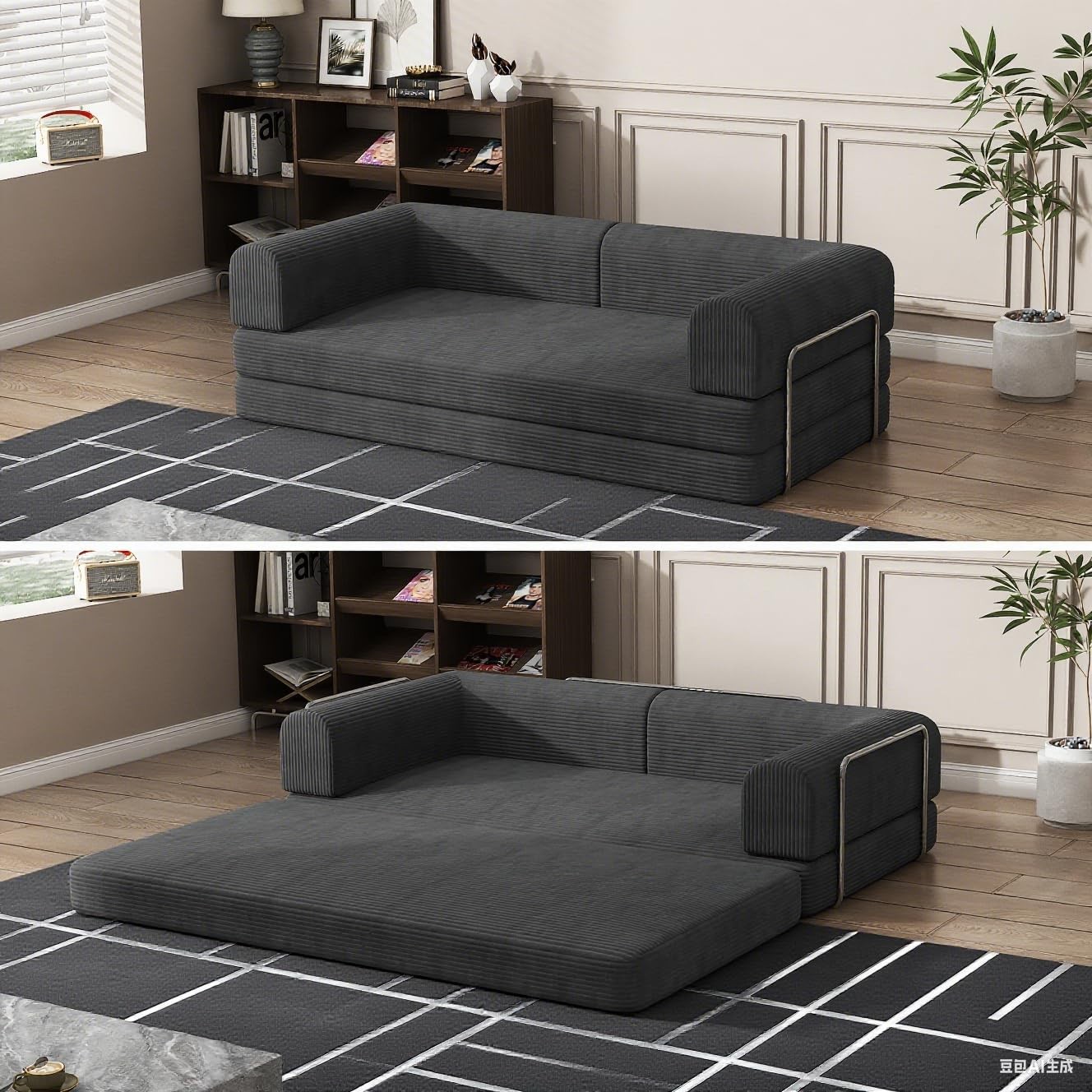 Convertible Corduroy Sleeper Sofa Bed,Folding Mattr Couch with