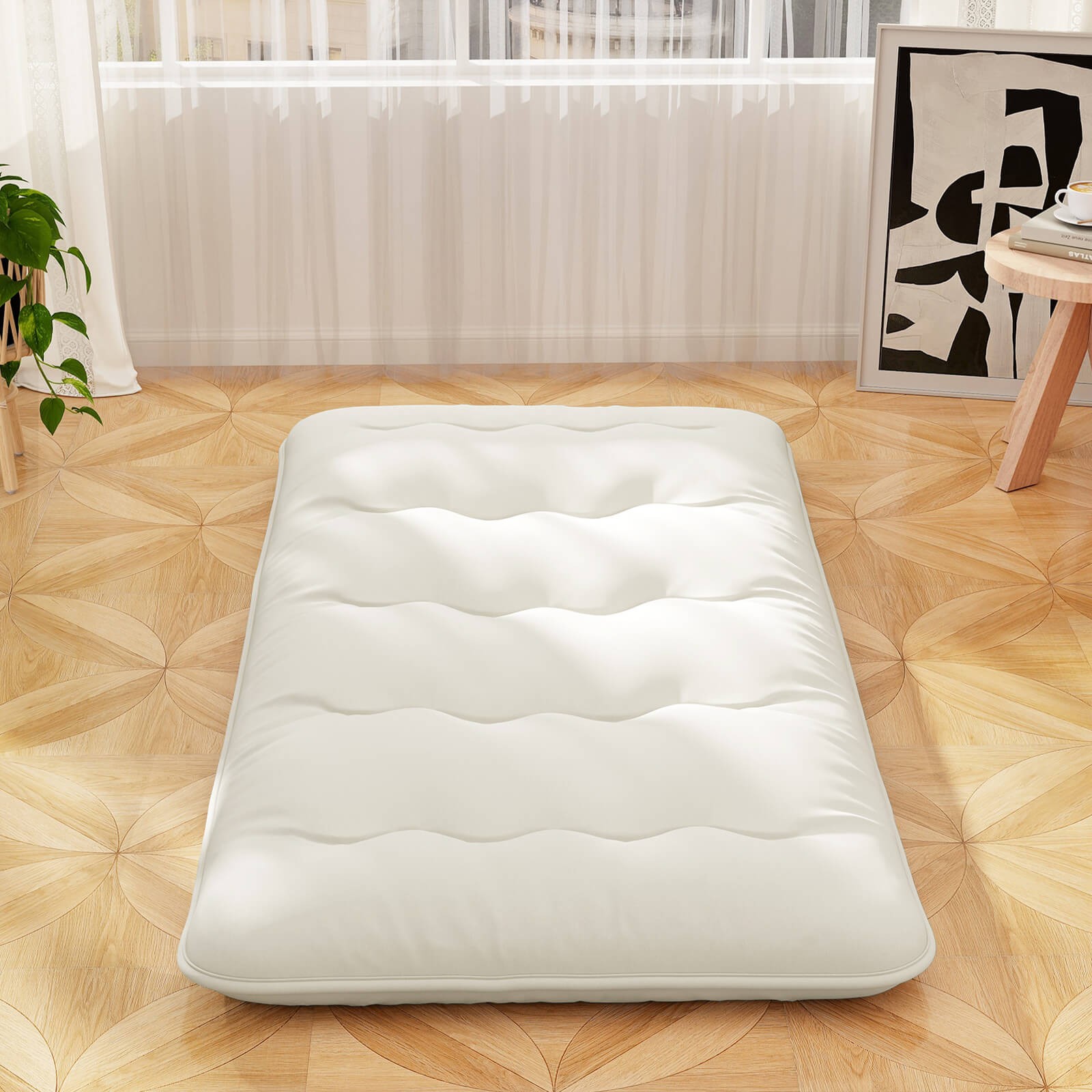 Twin Futon Mattress Japanese Sleeping Pad Lounge Bed w/ Washable Cover Beige