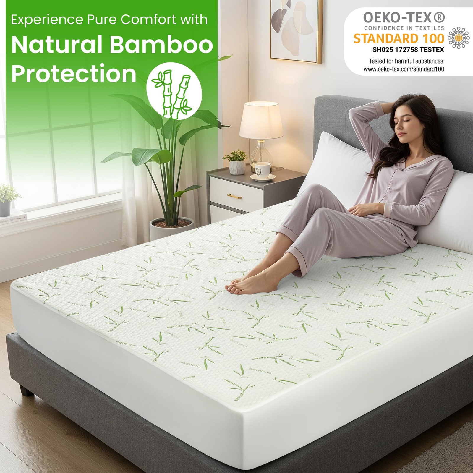Hannah Linen Twin Mattress Protector, Cooling Rayon dervied from Twin, White