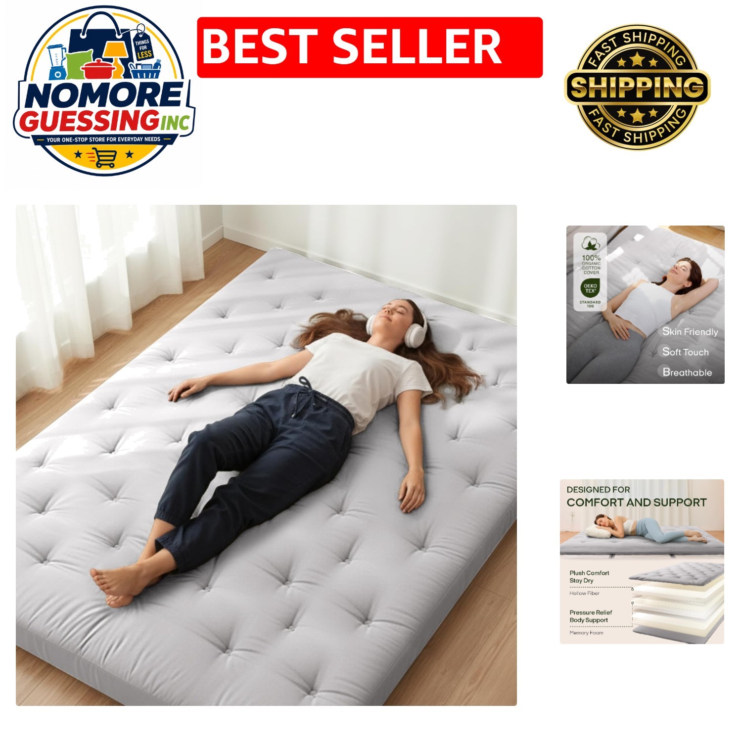 2.5″ Thick Japanese Floor Futon Mattress – Twin Size Cotton Sleep Pad for Travel