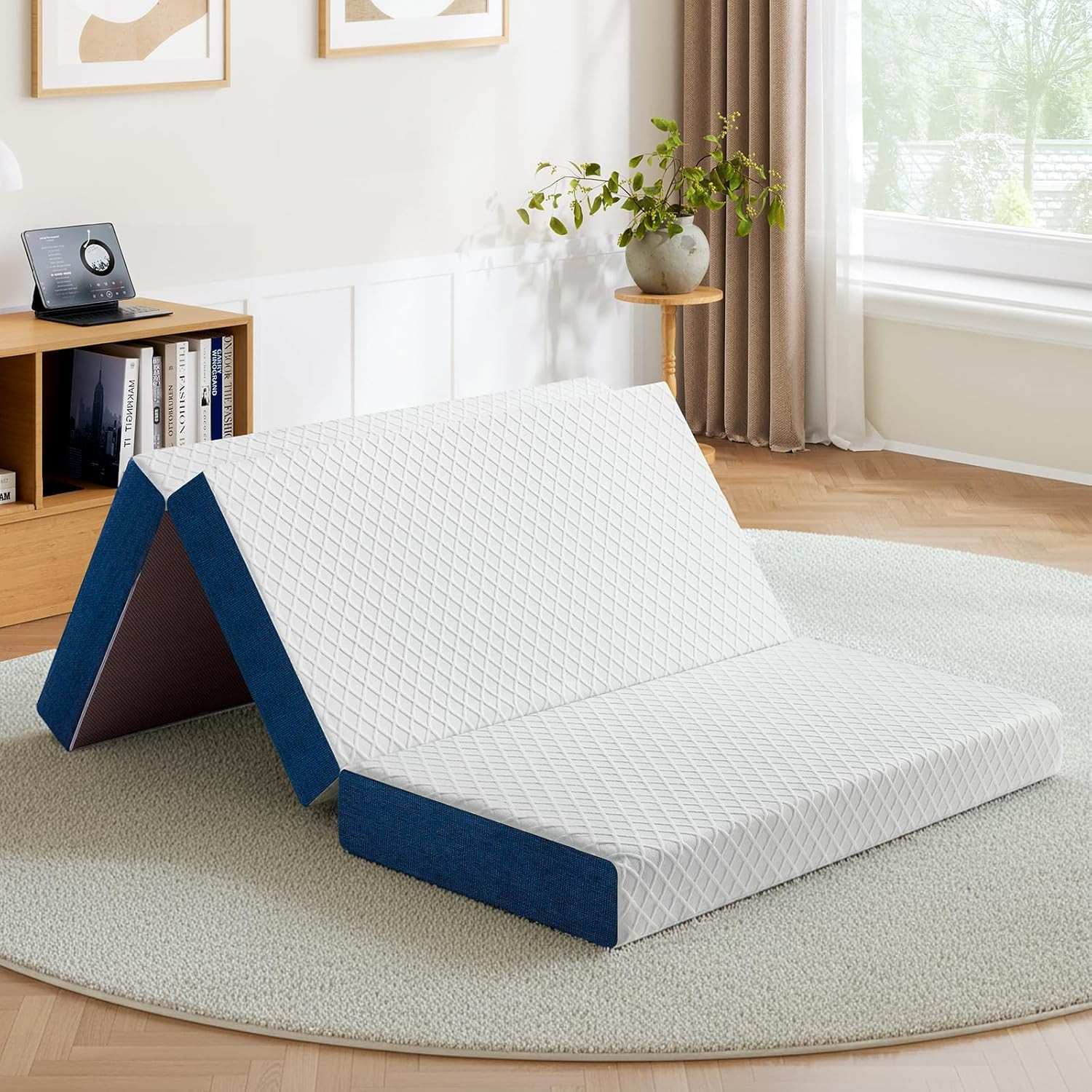 Inofia Queen Size 6 Inch Folding Mattress, Trifold Gel Memory Foam Bed, Foldable