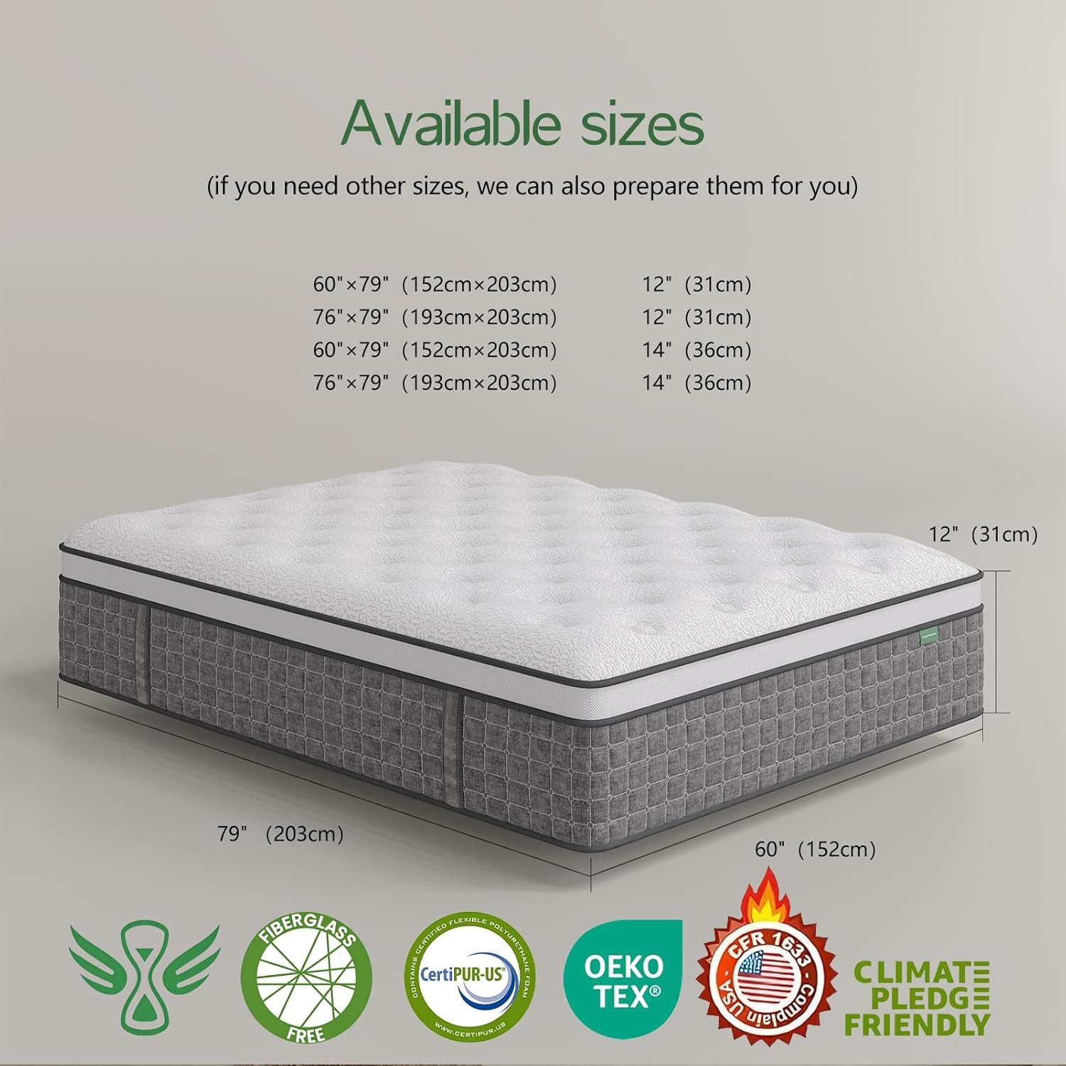 Full Size Mattress, Medium Firm 12 Inch Hybrid Mattress Full Size in a Box – Mem