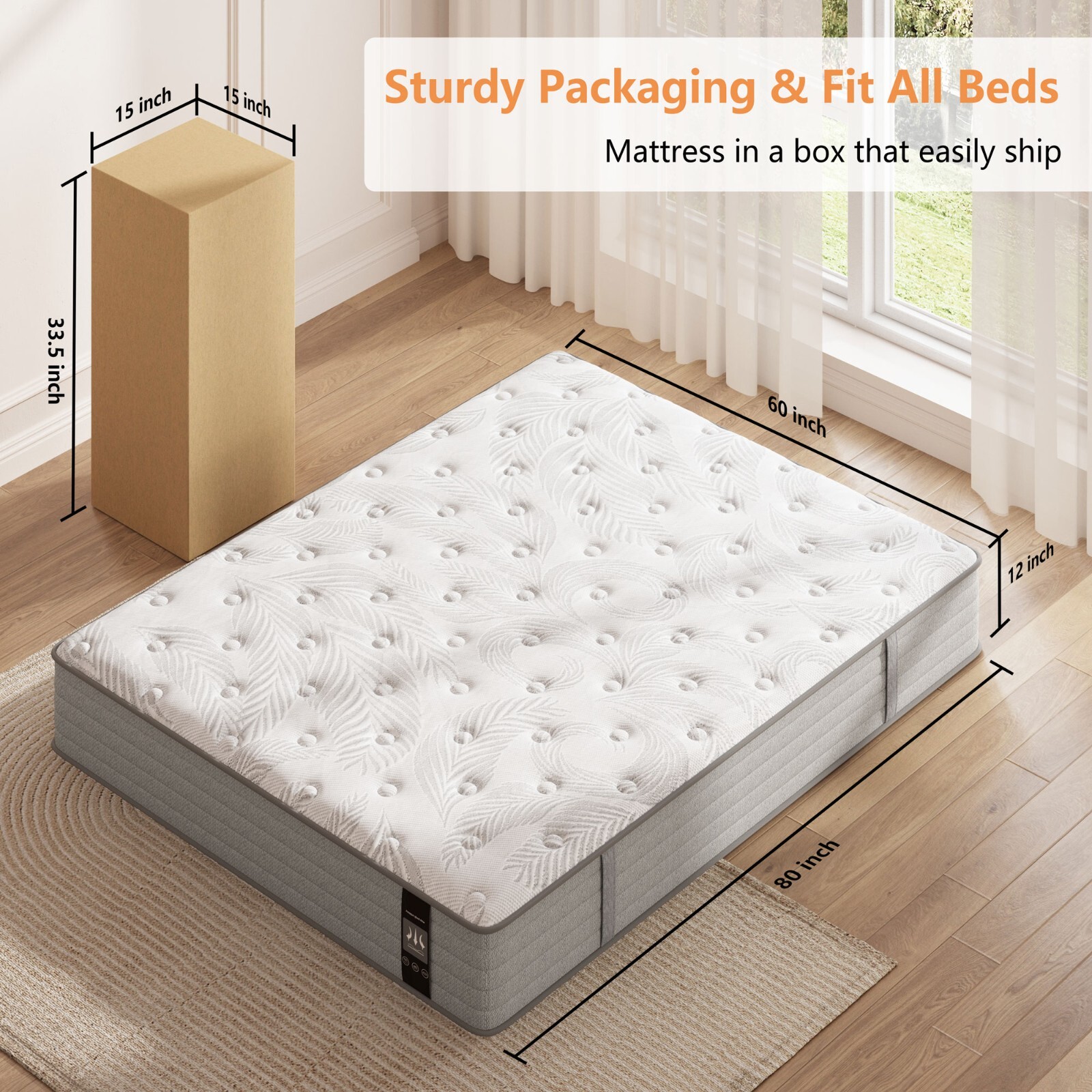 12″ Queen Size Hybrid Mattress In a Box, Healthy Gel Foam, Skin-Friendly Fabric
