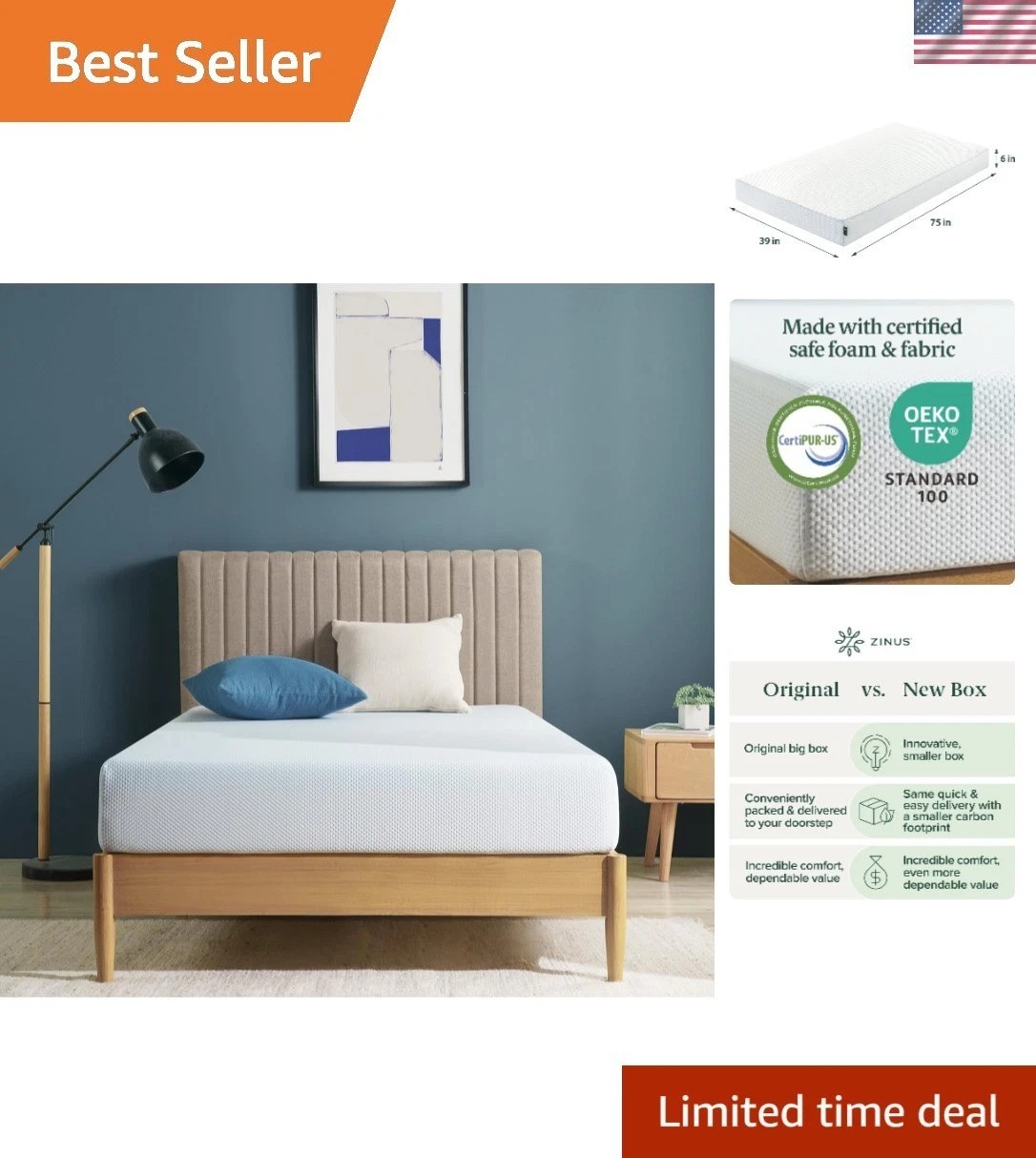 6 Inch Green Tea Cooling Memory Foam Mattress [New Version], Twin, Fiberglass…