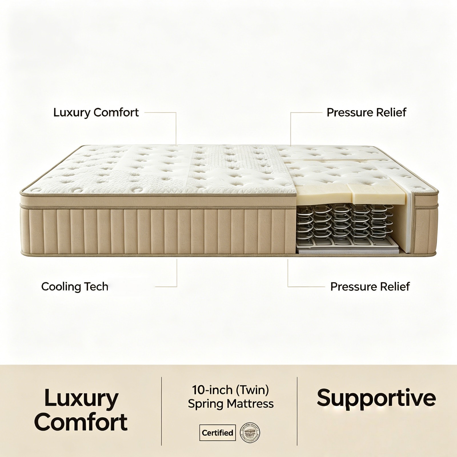 10inch Premium Gel Memory Foam Mattress Hybrid Spring Twin Size Bed In A Box