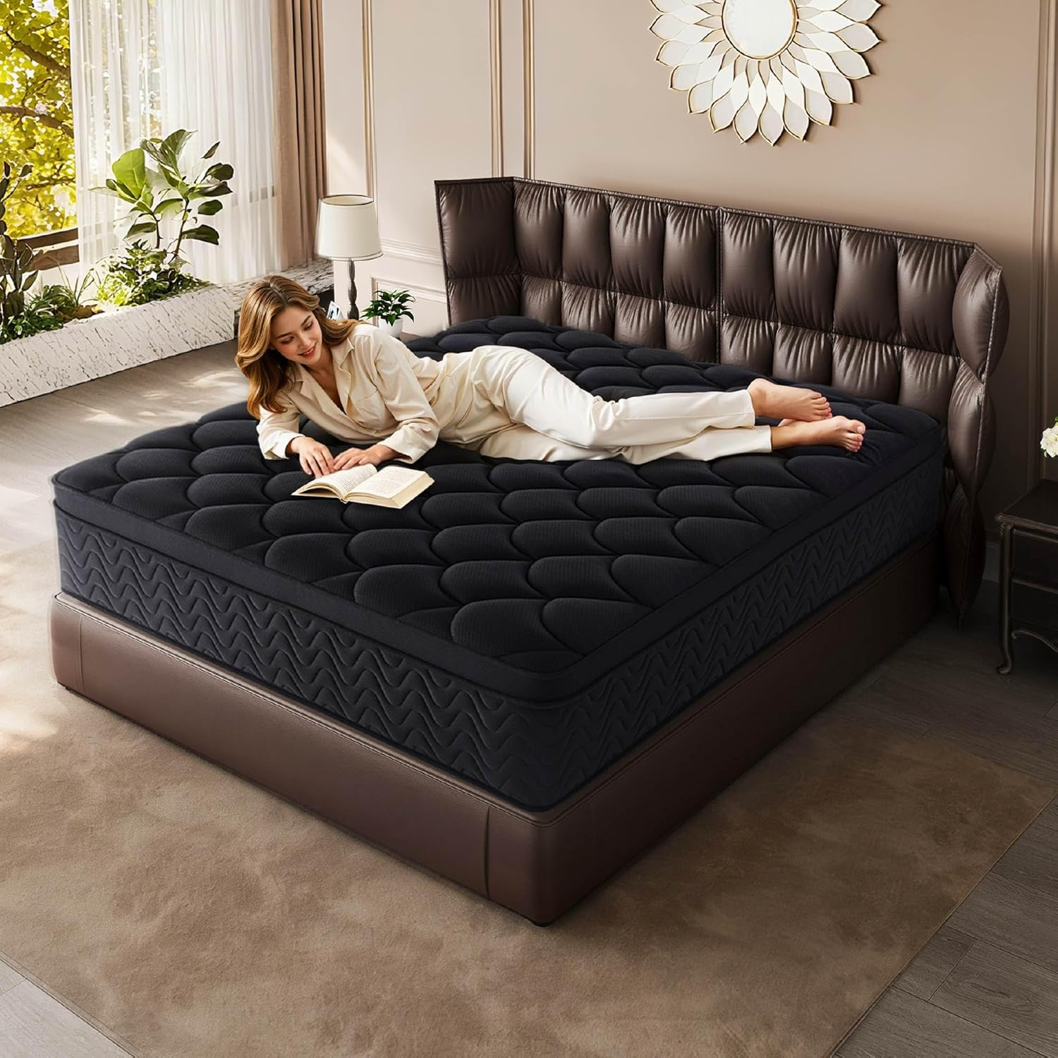 12 Inch Full Size Mattress 54”Wx75”L, Black Individual Pocket Spring Innerspring