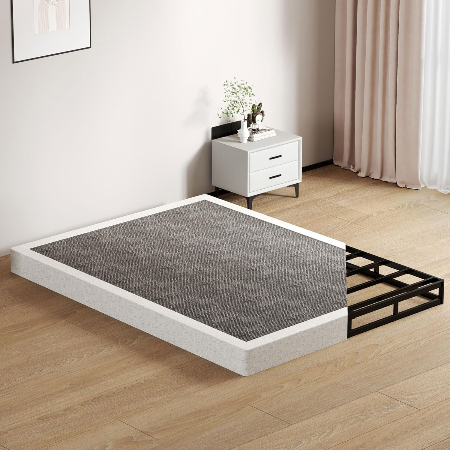 Low Profile Queen Box Spring – 5″ Heavy Duty Metal Bed Base with Fabric Cover