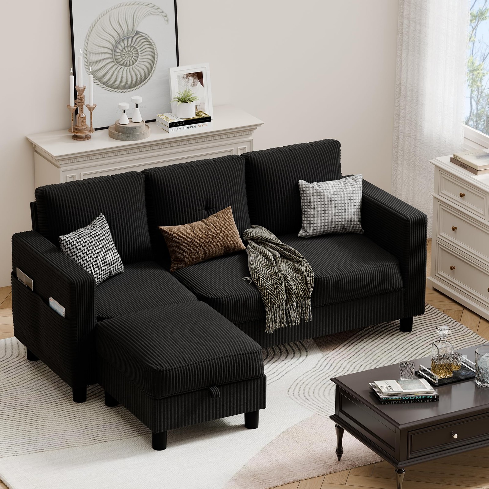 JAMFLY Convertible 76.4 inches (W) x 49.6 (L) x 24 (H), Black