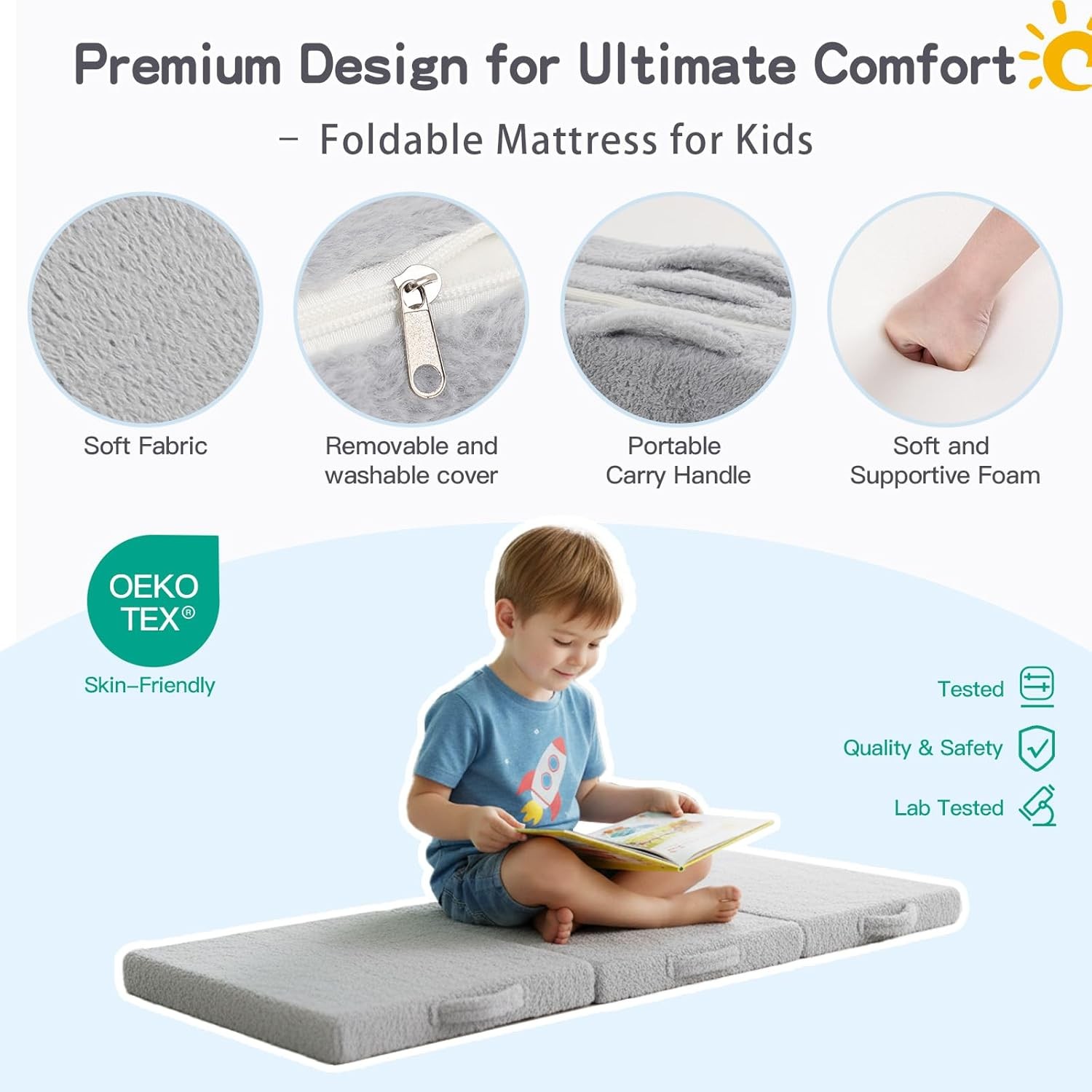 Foldable Floor Mattress for Kids -Daycare Sleeping Futon or Floor Mat with St…
