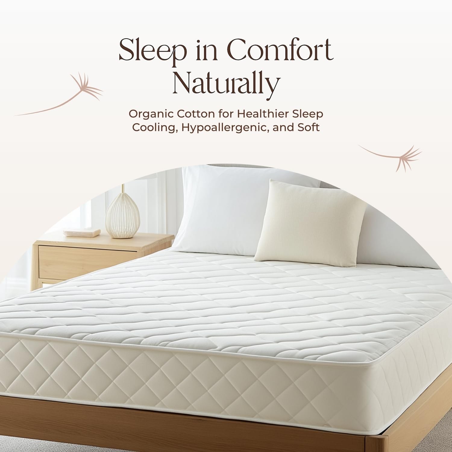 100% Cotton Organic Mattress Pad – Breathable & Cooling King, White