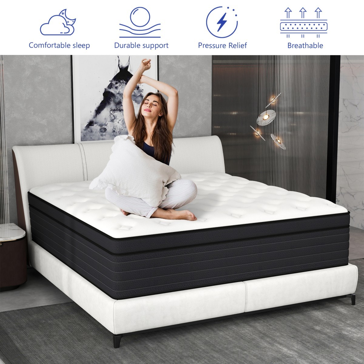 8″10″12″14″ Twin Full Queen King Mattress in a Box Hybrid Spring Gel Memory Foam