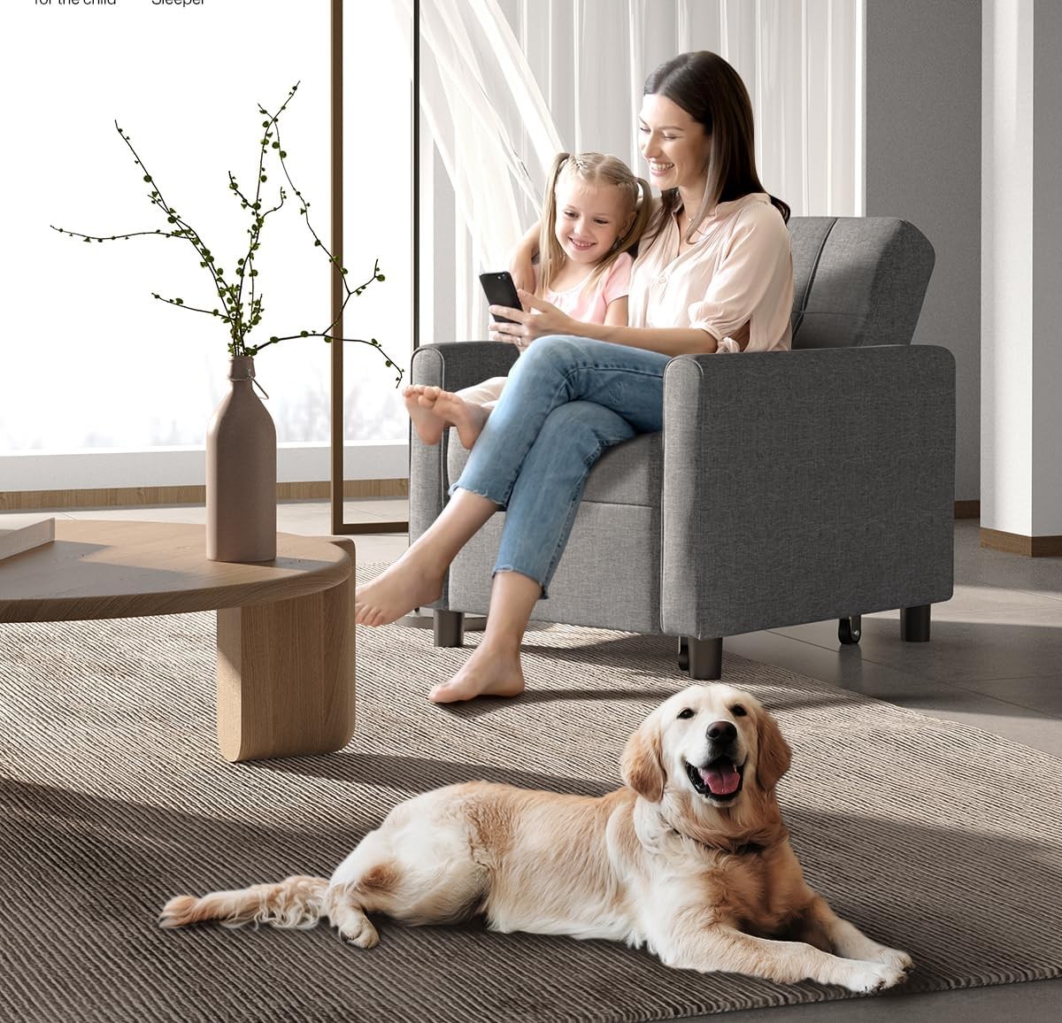 Convertible Sleeper Chair, 3-in-1 Sofa Bed with Adjustable Design,