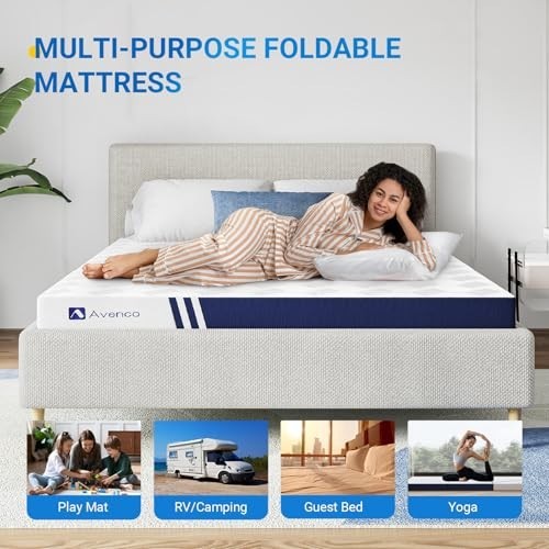 Foldable Memory Foam Mattress 4″ Trifold Portable for Camping, Travel, Guest Roo