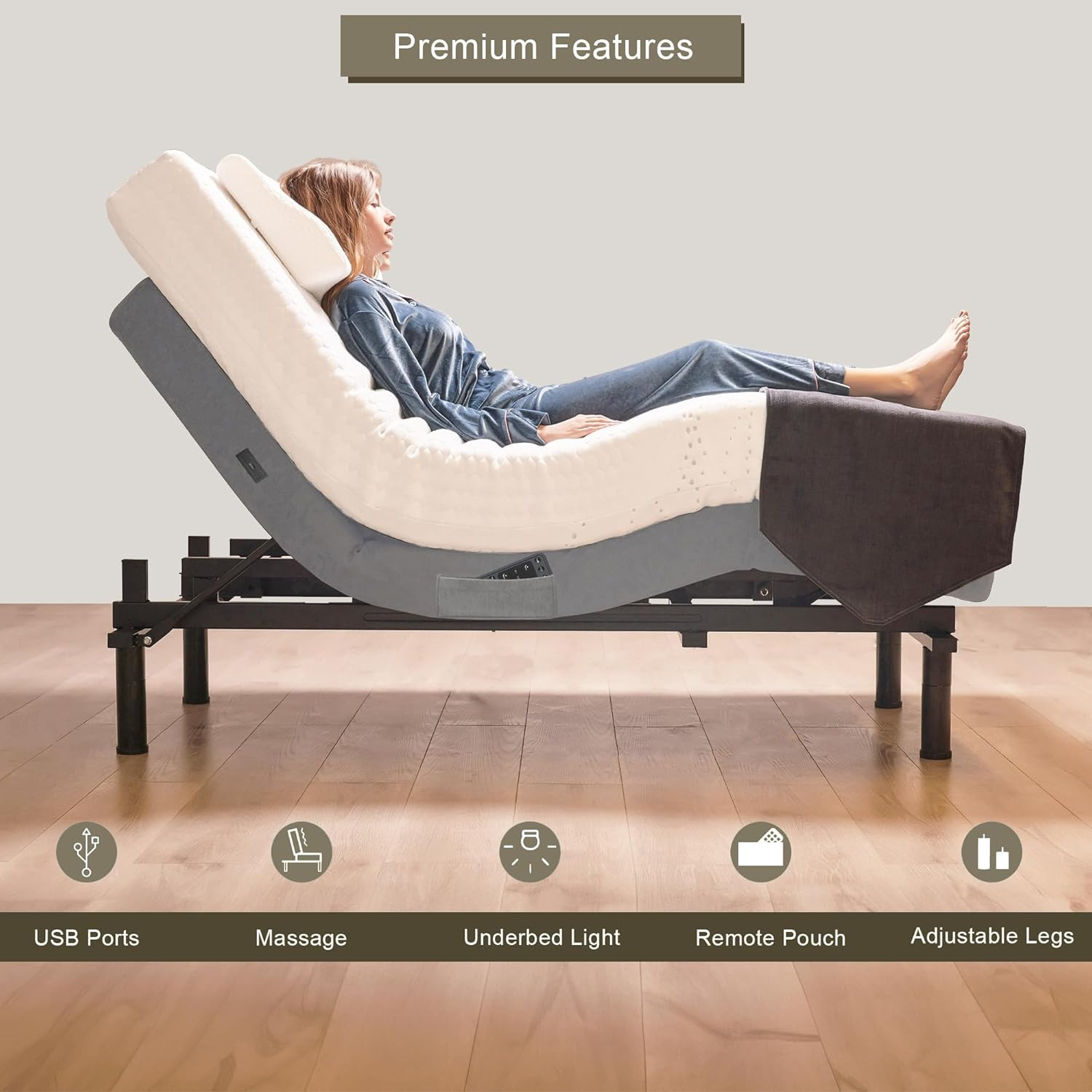 King Adjustable Bed Base & 12″ Gel Memory Foam Mattress with Dual Massage