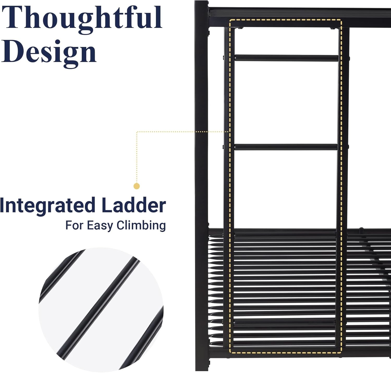 Metal Bunk Bed Twin Over Full Size for Junior & Adults with Ladder