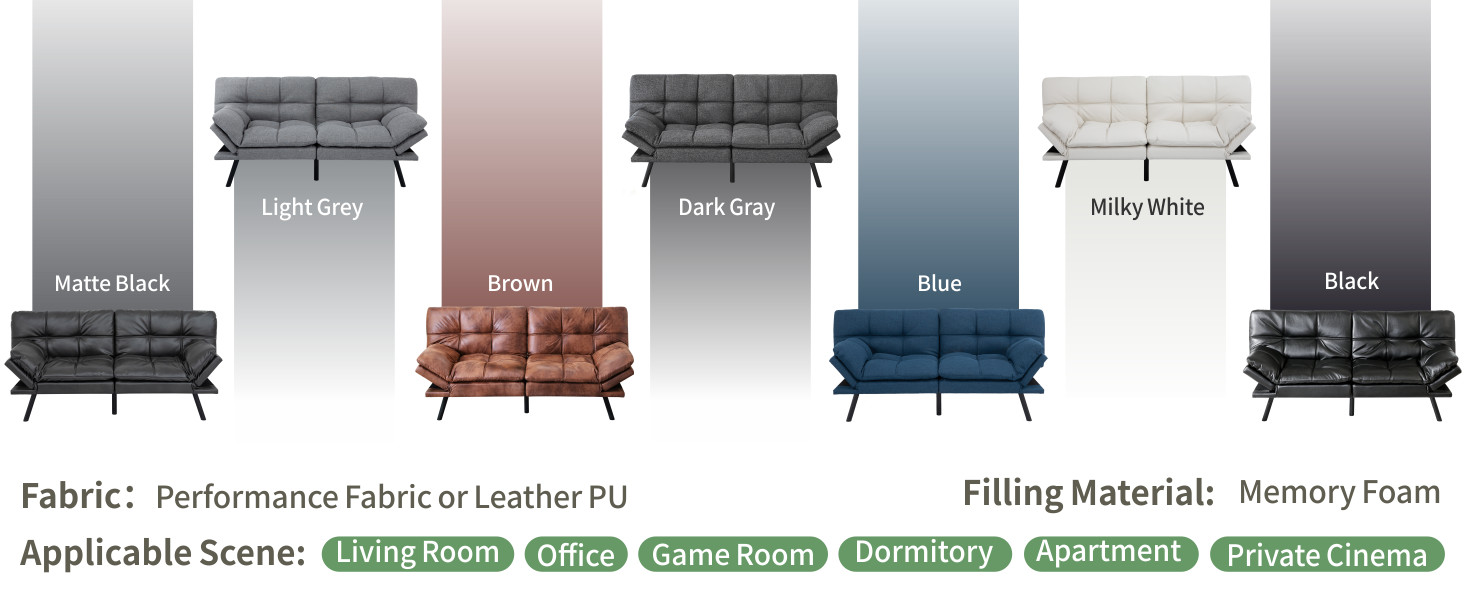 MUUE 71-Inch Futon Sofa Bed, Convertible Loveseat Sleeper | Airy Light