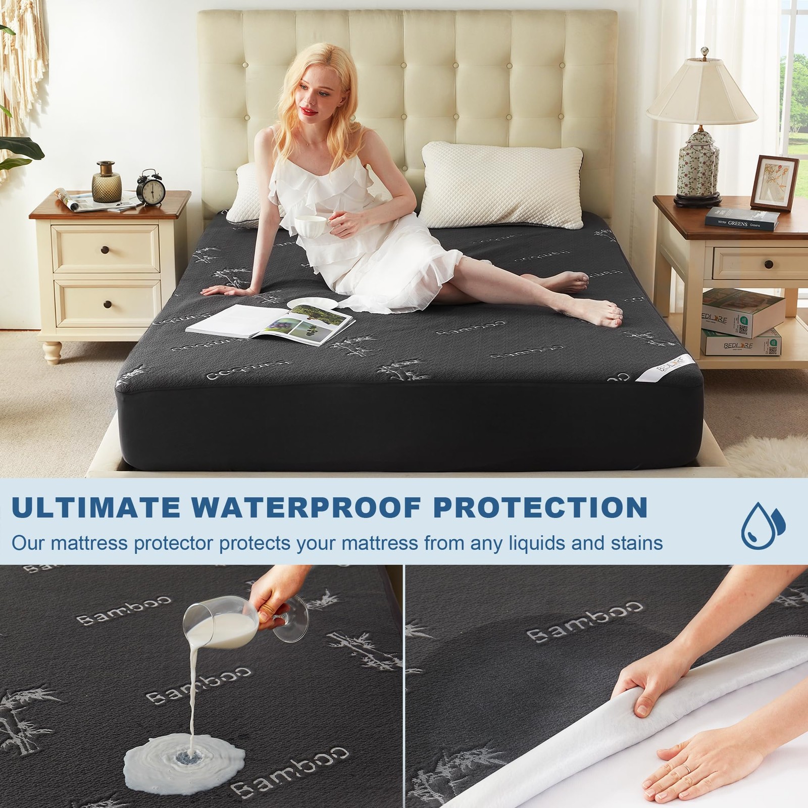 BEDLORE Twin Size Waterproof Mattress Protector Viscose Derived Twin, Gray